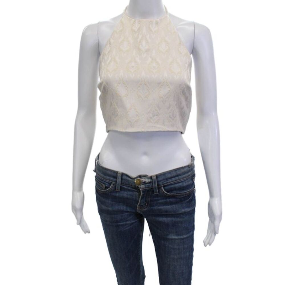 Line Women Cropped Tank High Neck Paisley Beige Drawstring Polyester Size M
